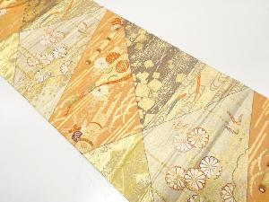 切りばめ風　古楽器・菊・古典柄織り出し　袋帯